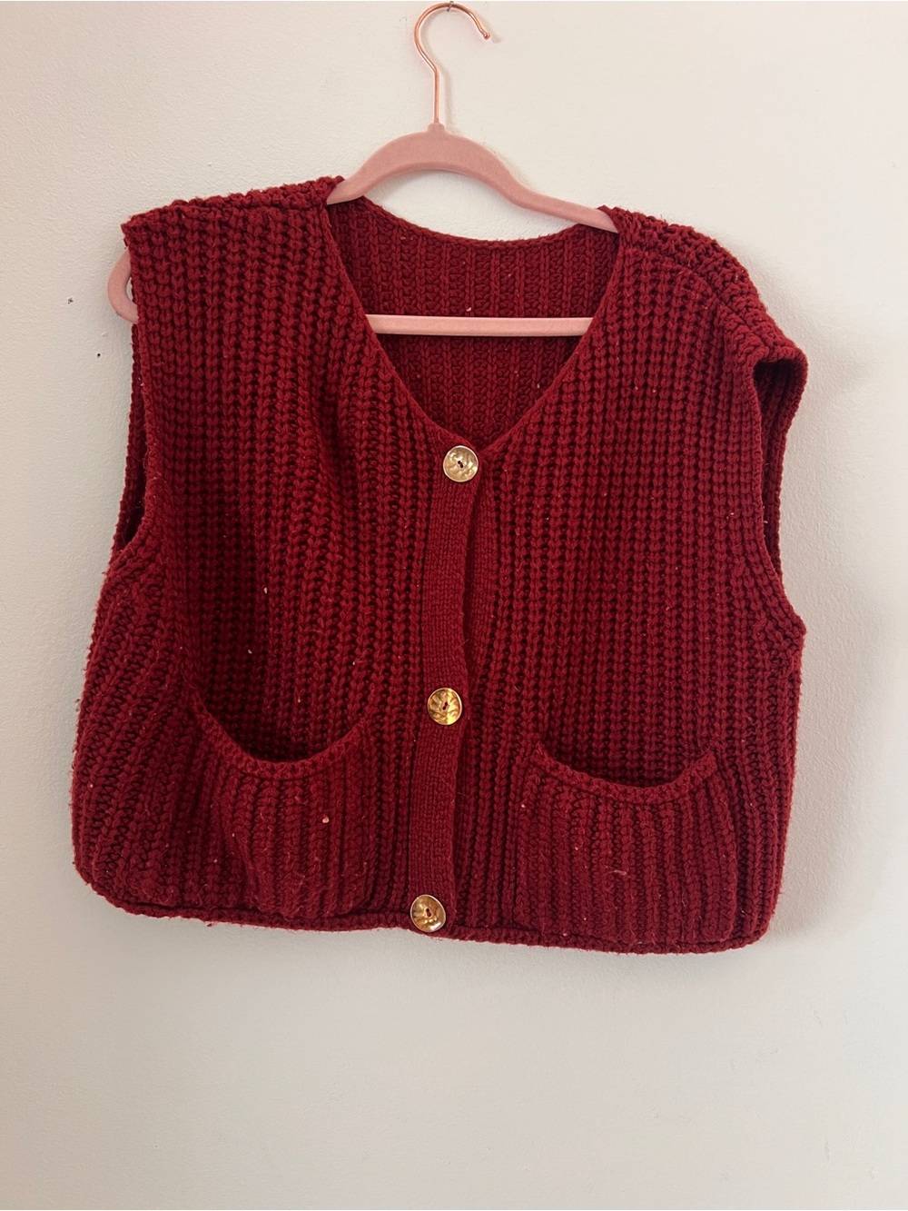 Chunky Burgundy Knit Button-Front Sweater Vest